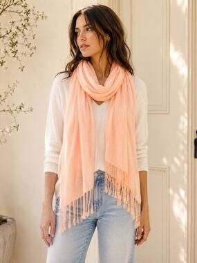 Pashmina Scarf Shawl Peach Blush Lightweight Wrap Tassel Fringe Soft New